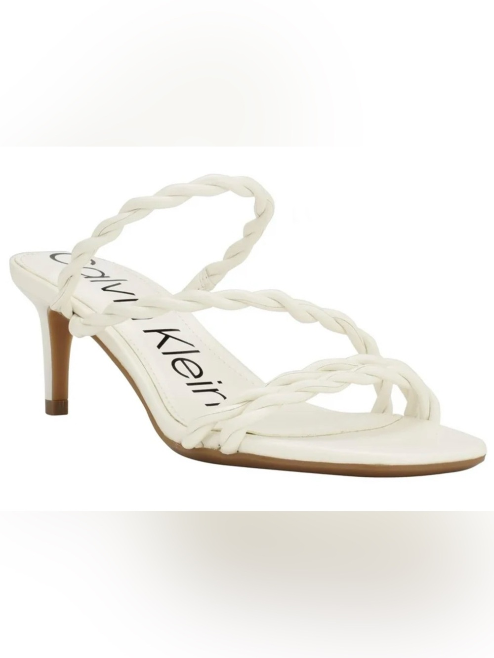 Calvin Klein Ileyia White Braided Strappy Kitten Heel Sandals - Size 10 NIB